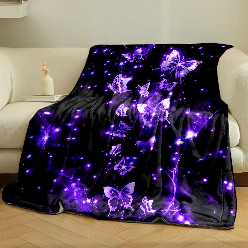 Purple Glowing Butterflies Blanket Bedroom Blanket for Livingroom Couch Lunch Break Soft Throw for Friend's Festival Gift
