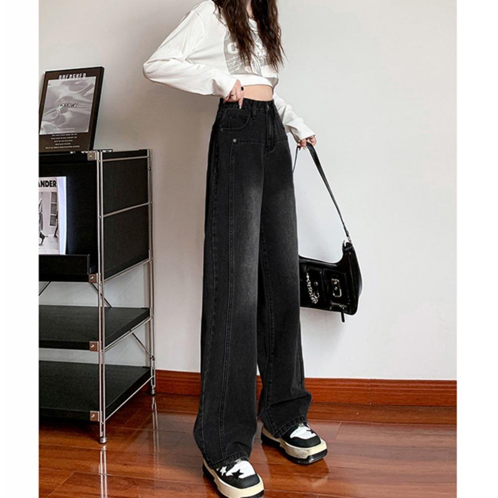 Fashion niche meat-covering straight jeans women's spring and autumn new high-waisted loose and thin wide-leg pants