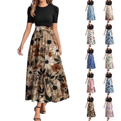 Rochie elegantă temperament elegantă, cu centură ocazională, cu mânecă scurtă, cu gât rotund, cu cusături florale