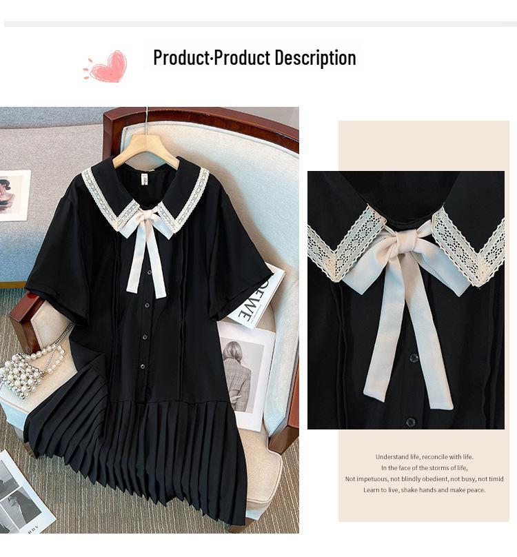 Plus Size Women's Pleated Dress with Doll Collar and Tie Hem (Model MD2588)