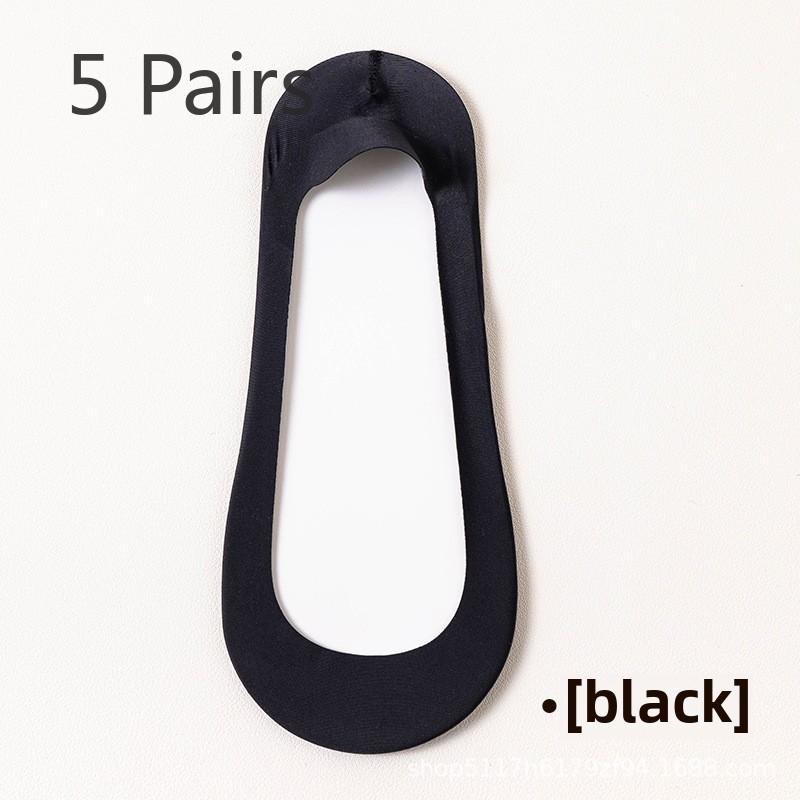 5 Pairs of Women's Summer Solid Color All Over Cotton Sole Invisible Shallow Mouth Boat Socks