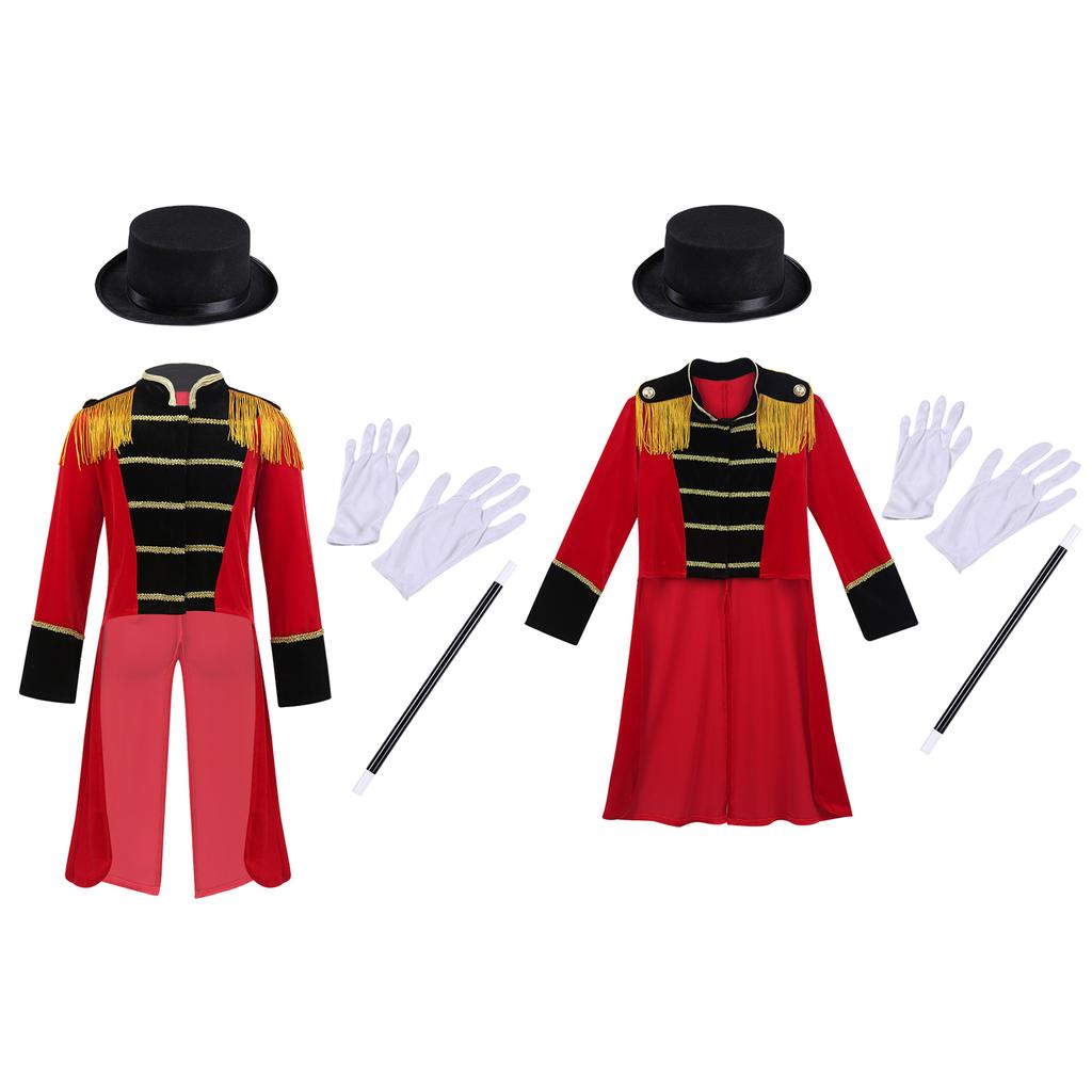 Boys Performance Tailcoat Costume Set: Circus Theme with Tassel Shoulder & Stand Collar, Complete with Hat & Gloves for Stage