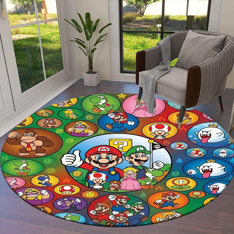 Super Mario Round Area Rug Carpet Rug For Living Room Bedroom Sofa Playroom Decor Nonslip Floor Mat