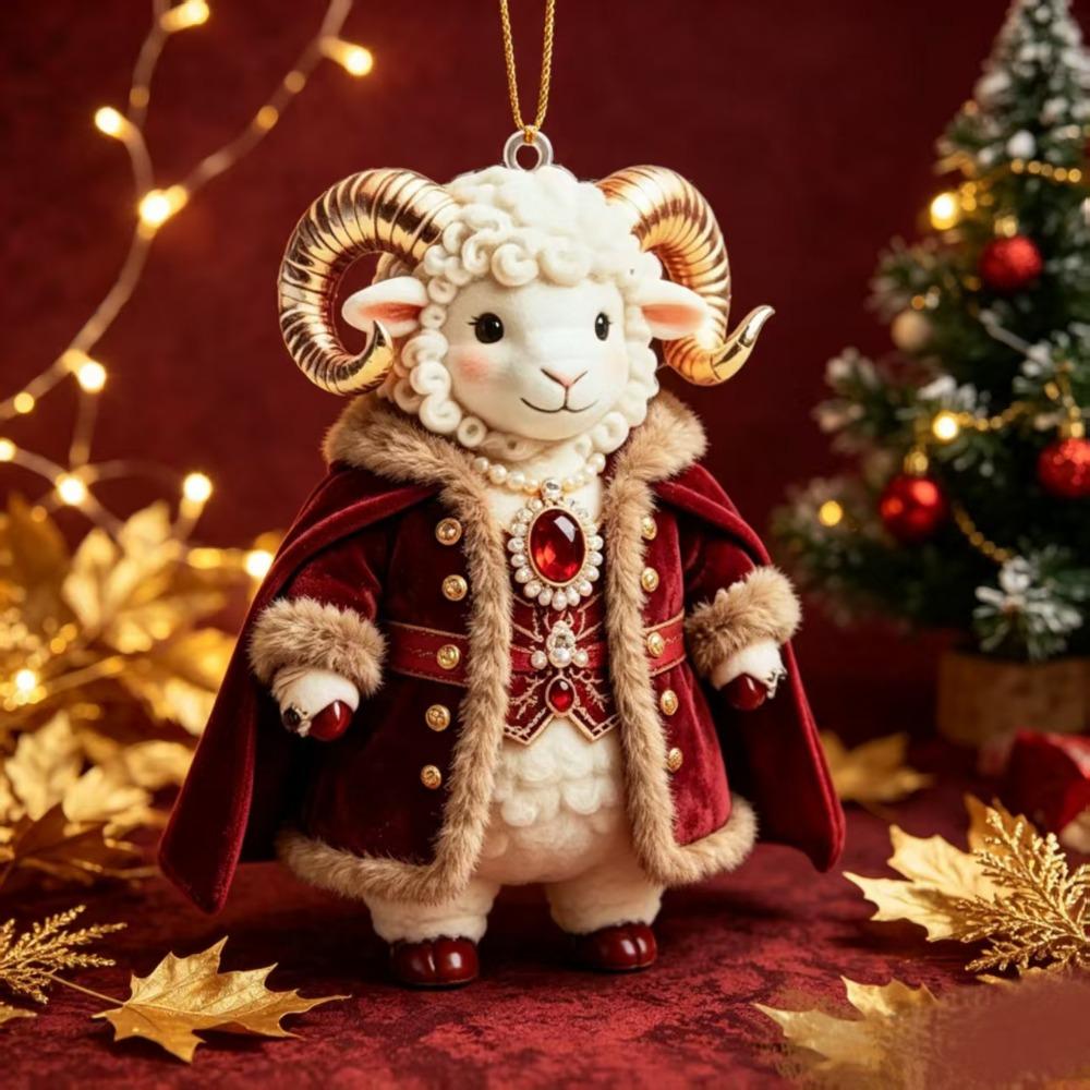 2D Flacher Ziegenanhänger Glänzendes Tier Hängende Dekoration Weihnachtsbaumschmuck