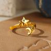Stainless Steel Gold-plated Geometric Star Flower Ring High-end Sense Niche Ring Titanium Steel Hand Jewelry Women