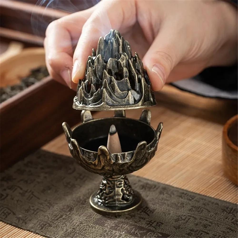 Buddhist Sense Brass Alloy Cone Incense Burner Bronze Censer Tea Ceremony Antique Ornament Home Decoration Traditional Thurible