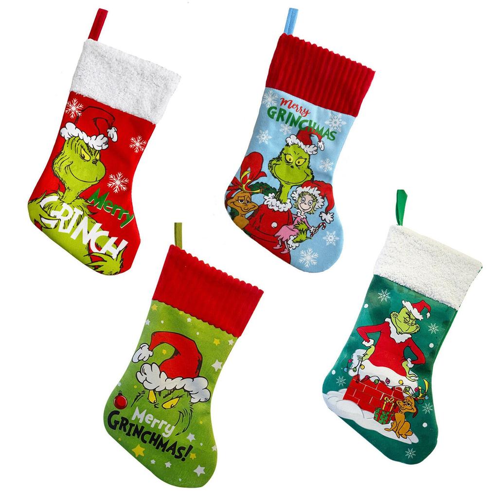4-Pack Christmas Socks Decoration Christmas Gift Bag Hanging Gift Socks