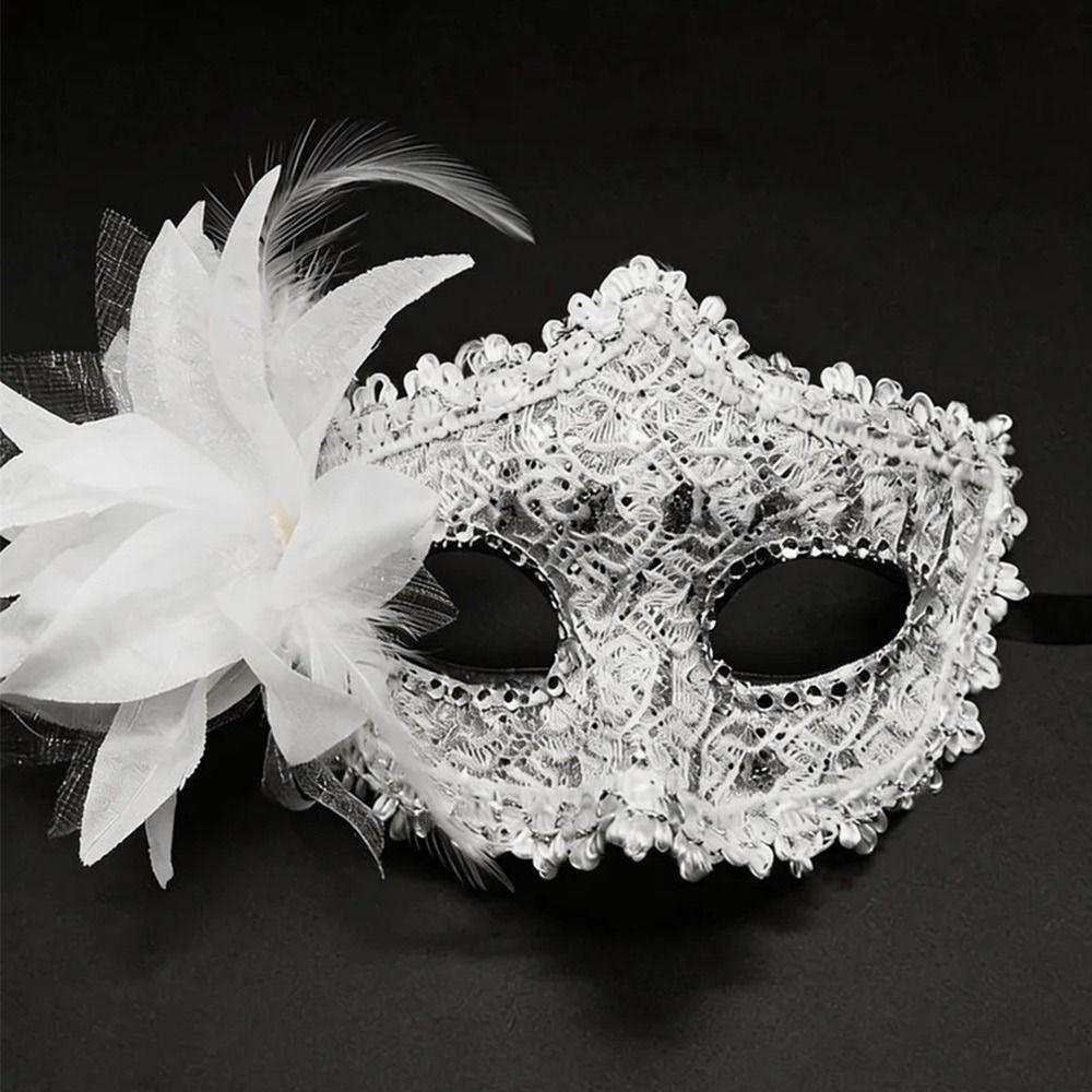 Modische venezianische Party-Maskerade-Maske mit seitlicher Blumen-Spitze, Halbgesichtsmaske, Karnevalsparty-Augenmaske für Damen