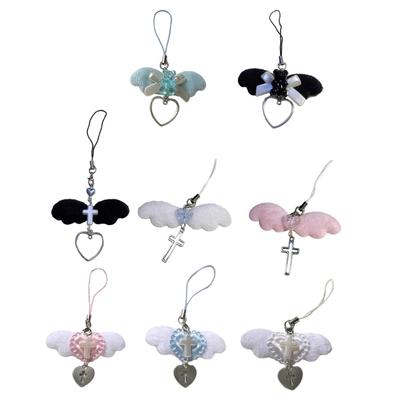 Stylish Angel Wing Phone Lanyard Punk Style Heart Pendant Backpack Decorations