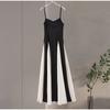 Fashion Contrasting Color Spaghetti Strap Dress for Women Elegant Gauze Backless A-line Long Dresses New Lady Party Evening Dresses
