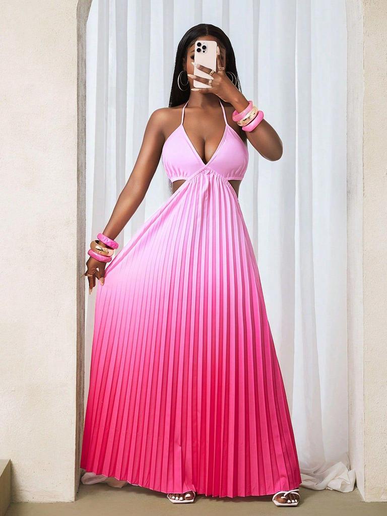 2026 Elegant Gradient Backless Halter Dress for Women