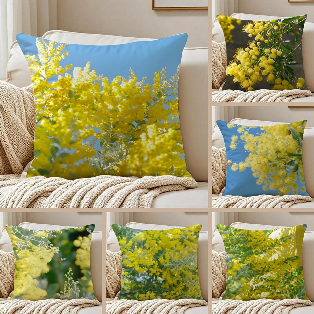 Beautiful Spring Prints Acacia Pycnantha Cushion Cover Pillowcase Antidustmite Living Room Sofa Decor Cushion Room