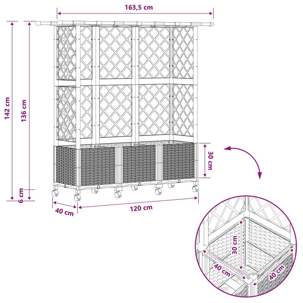 Raised Garden Bed with Trellis and Roof Gray 163.5 X 40 X 142 Cm PP