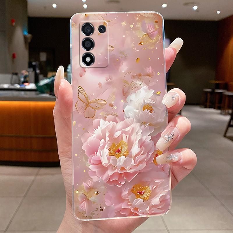 Back Cover For OPPO K9S Realme Q3S Q3t 5G Clear Phone Case Luxury Fashion Butterfly Flower Transparent Soft Silicone TPU Casing