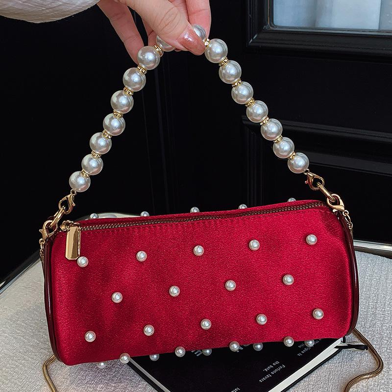 Niche pearl handbag women's autumn new shoulder underarm bag lady fashion pillow bag women