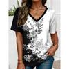 Women's T-Shirt Fashion V-Neck Summer Short Sleeve Loose Streetwear Female Clothes