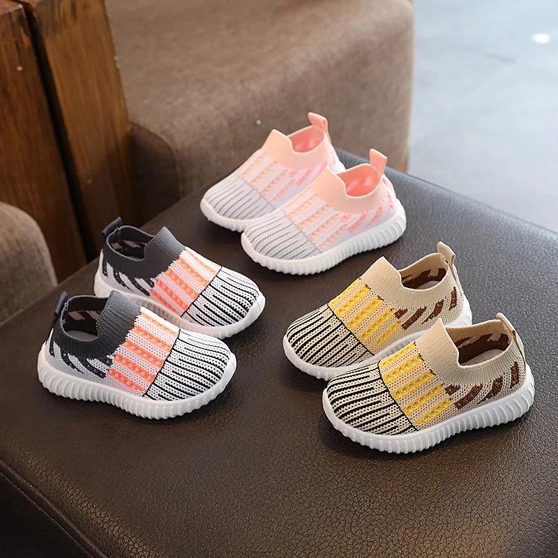 Children Sports Shoes Breathable Printed Mesh Sports Shoes Soft Bottom Anti-slip Elastic Sock Shoes Lightweight Comfort Sneakers