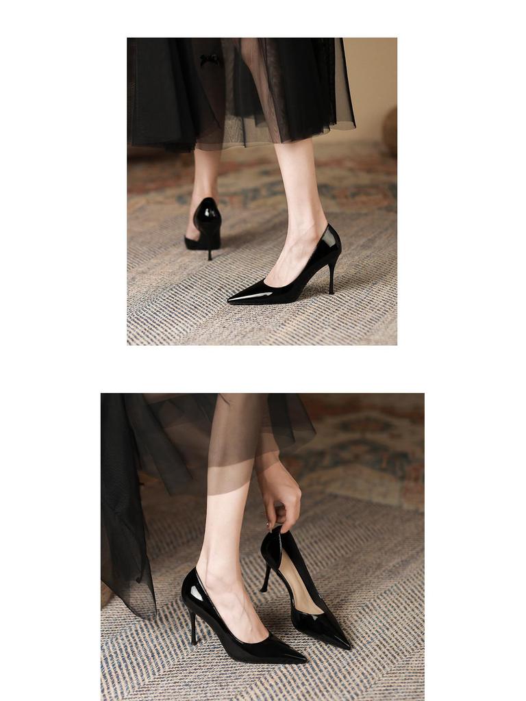 Høye hæler i lakkskinn i koreansk stil Dame Vår 2025 Ensfarget Spiss tå Stiletter