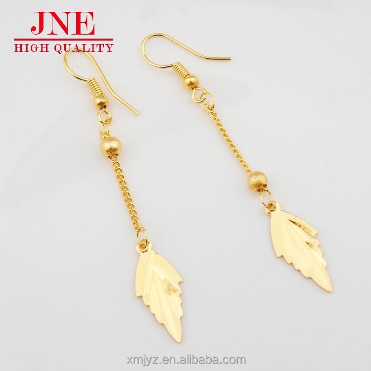 Brass Gold-Plated Earrings Korean Style Simple Personality Tassel Leaf Ear Hook Earrings Female Factory Direct Sales
