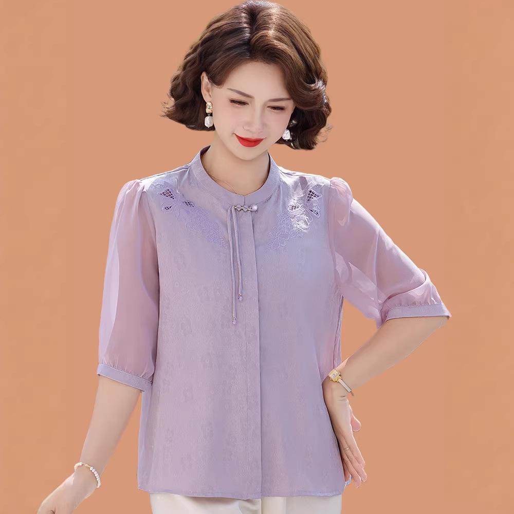 Stylish Chiffon Blouse for Moms 50+ - New Chinese National Trend, Summer Edition