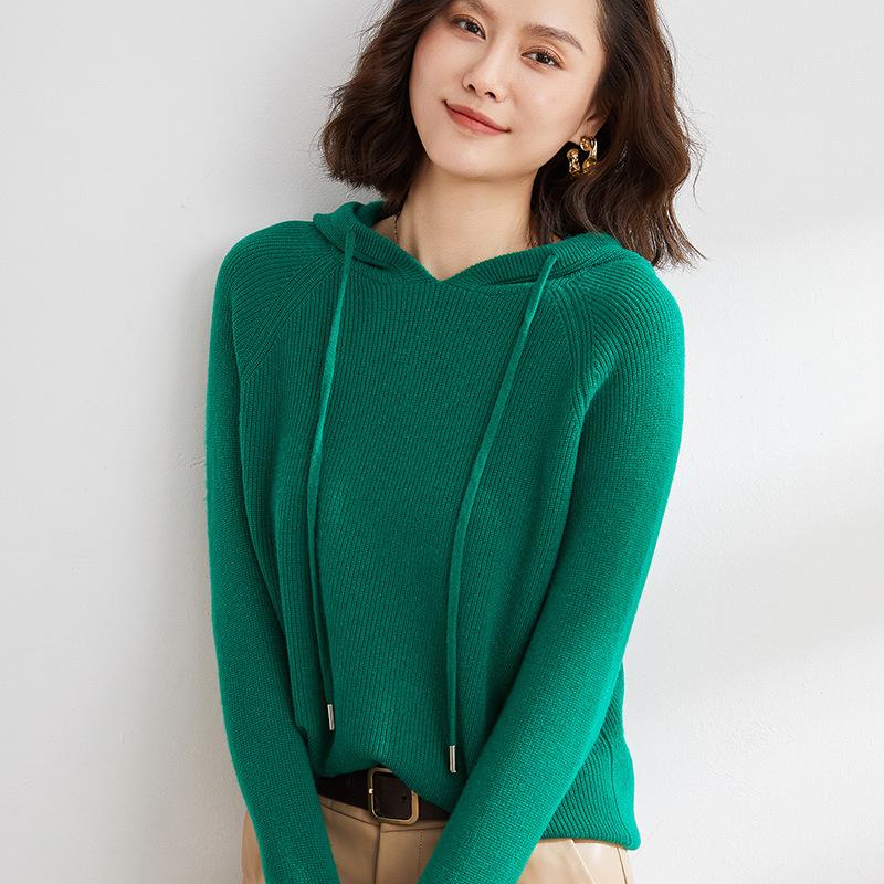 Women S Loose Knitted Hooded Sweatshirt Thick Casual Pullover Sweater