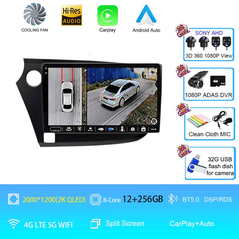 9" Android 14 For HONDA INSIGHT 2009 - 2014 Navigation GPS Carplay Multimedia Player Car Radio Auto Stereo 2din DVD 360 Camera