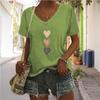 V-neck Short Sleeved T-Shirts Simple Heart Printed Shirt for Women In Summer Loose Slimming Versatile Top