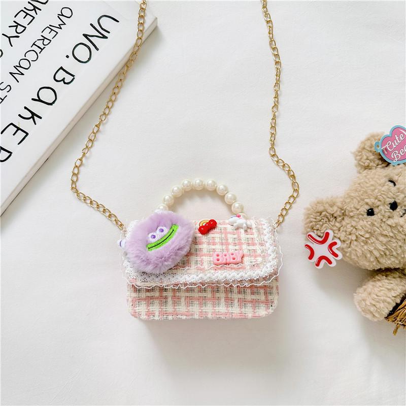 

Cute Pearl Handbag For Kids Fashionable Small Girls Purse With Fun Cartoon Elements Pink Monster
