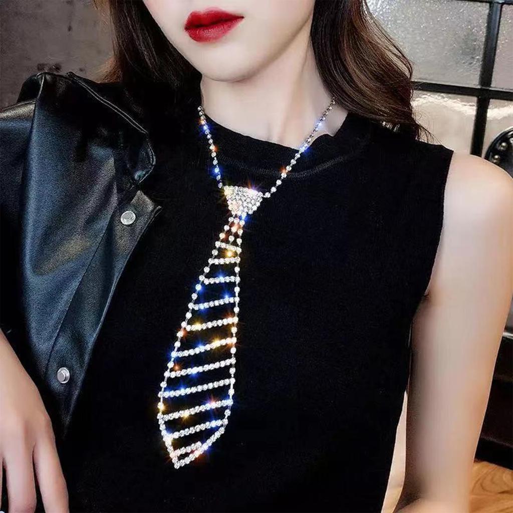 Women Neck Tie Rhinestone Necktie Women Clothing Accessories for Christmas Party Costume Decorations