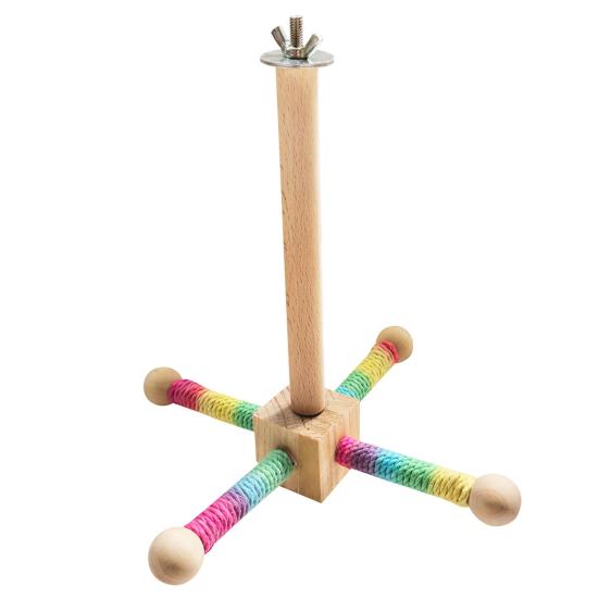 Birds Stand Perch Toy 360-degree Rotating Wooden Interactive Parrot Exercise Wheel Perch Toy Cage Accessory for Parakeets Budgies Lovebirds