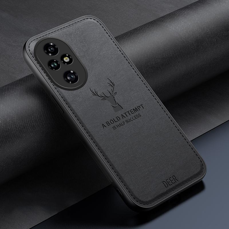 

For Honor 200 Pro 5G Case Leather Back Soft Texture Deer Pattern Phone Cover Black