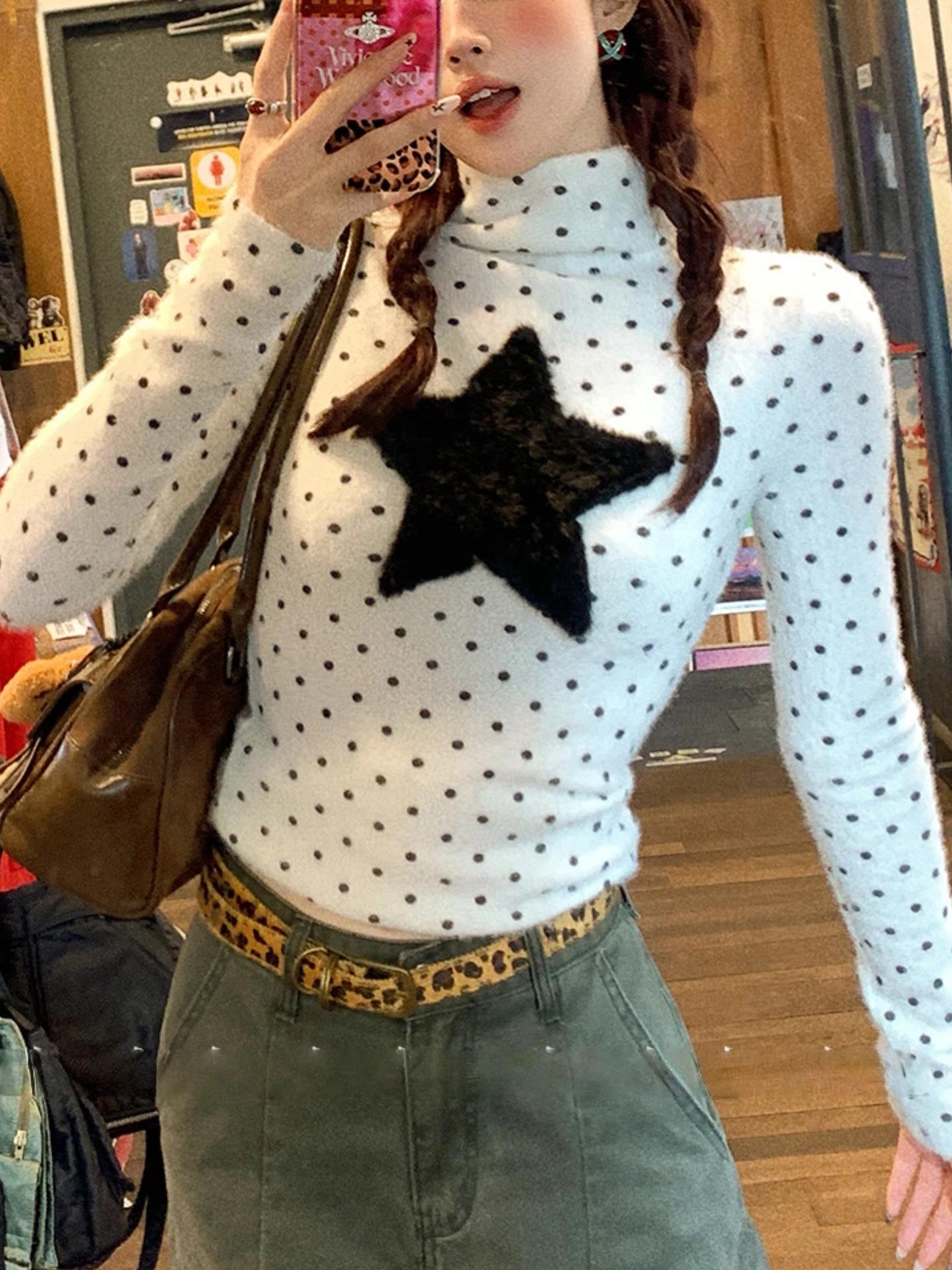 

HuoHuoo Women s Star Focus High Neck Slim Fit Long Sleeve Top for Autumn/Winter 2025 Large