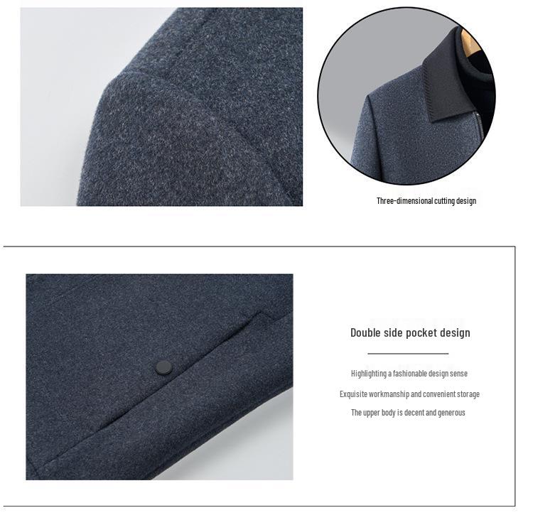 Brand Men's Woolen Baseball Collar Lapel Jacket for Middle-Aged and Elderly - Autumn/Winter Business Lambswool Overcoat