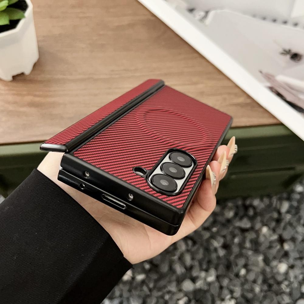 Luxury Carbon Fiber Magnetic Hinge Phone Case For Samsung Galaxy Fold 7 6 5 4 Wireless Charge Hard Soft Silicone Bumper Cover