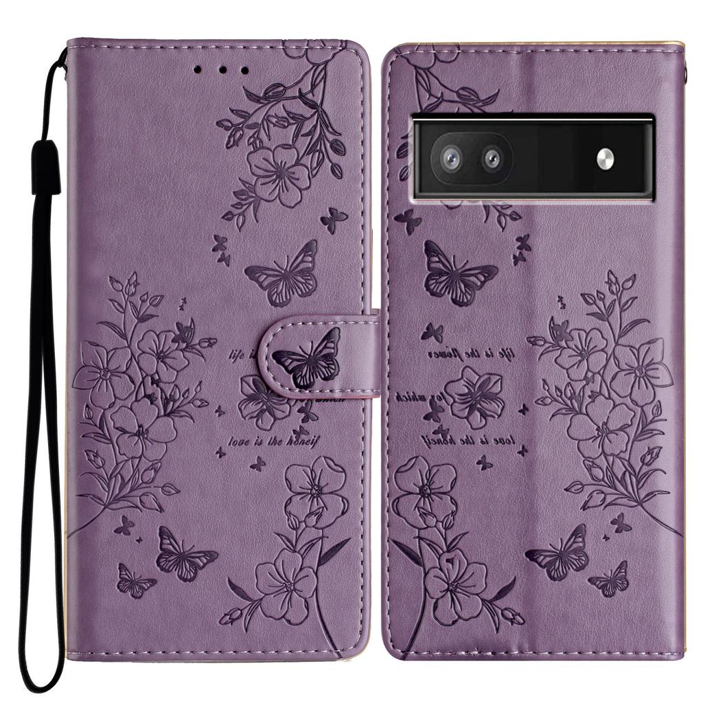 For Google Pixel 8a Wallet Phone Case Butterfly Floral Imprint Stand Leather Cover