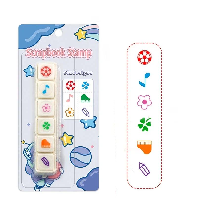 6pcs/set Kawaii Cartoon Stamps Self Ink Press Reward Stamps Kids Encourage Seal DIY Inkpad Art Crafts Korean Stationery Office