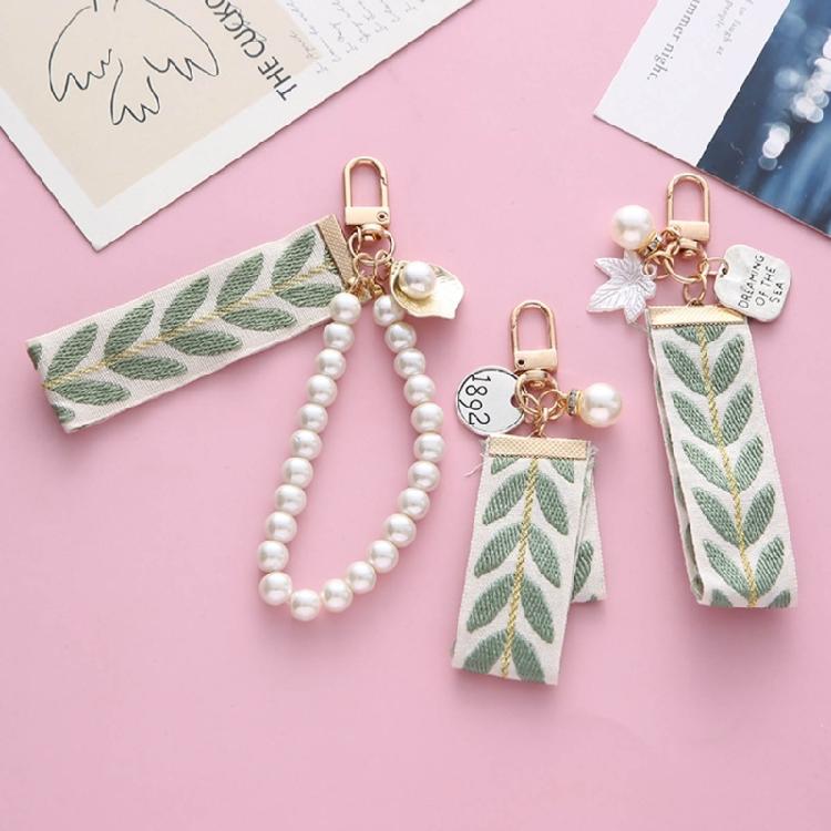 Alloy Keys Chain Pendant Leaf Striped Pearl Shells Accessories Bag Decoration