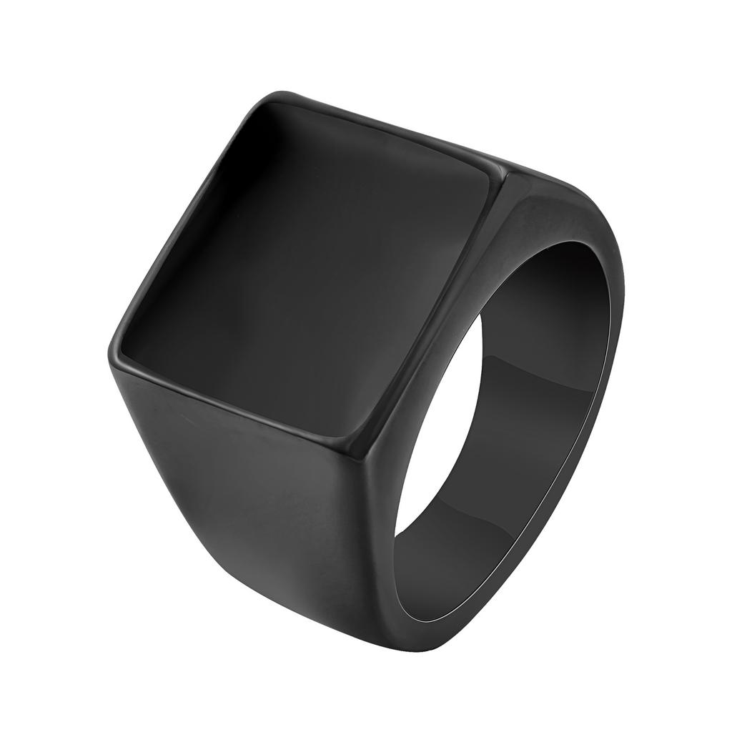 Vnox Anello Sigillo Quadrato con Top Smaltato da 14 mm per Uomini Ragazzi, Acciaio Inossidabile Nero con Timbro Superiore Smaltato, Anello Maschile Semplice Punk