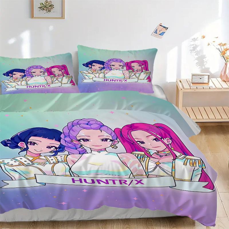

3pcs HuntrX, K-Pop Bedding Set: Perfect for Bedroom or Guest Room. Soft and Comfortable with No Core Included yy251010124 135x200cm