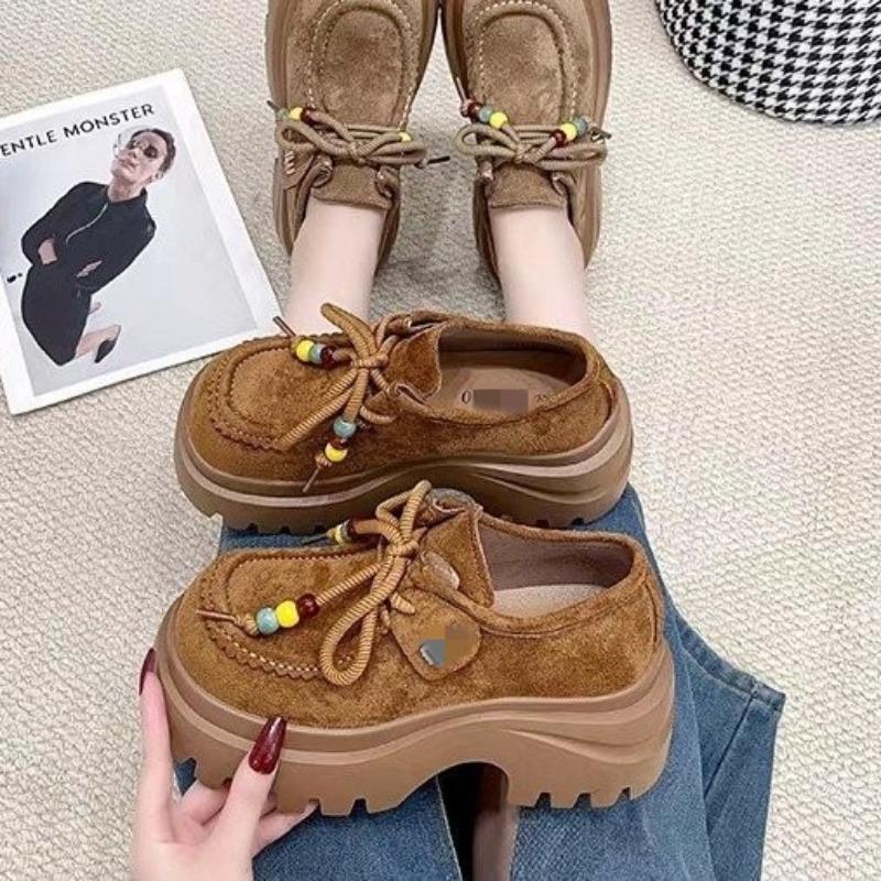 Autumn New Versatile Lace-up Retro Muffin Fashionable Soft Bottom Small Man Thick Bottom Woman