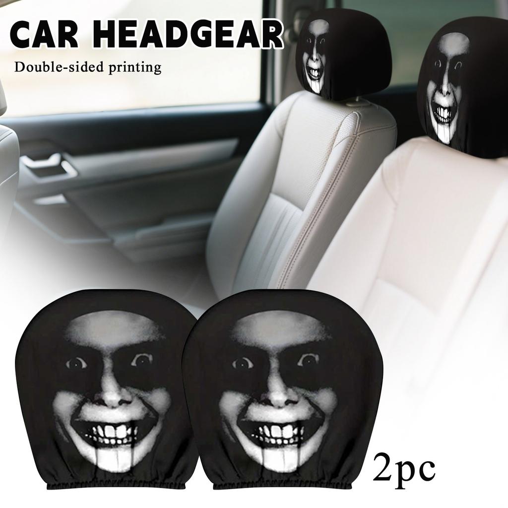 Car Headrest Covers For Funny Car Interior Accessories, Halloween Horror Headrest Covers For Universal Cars (2 Sets)