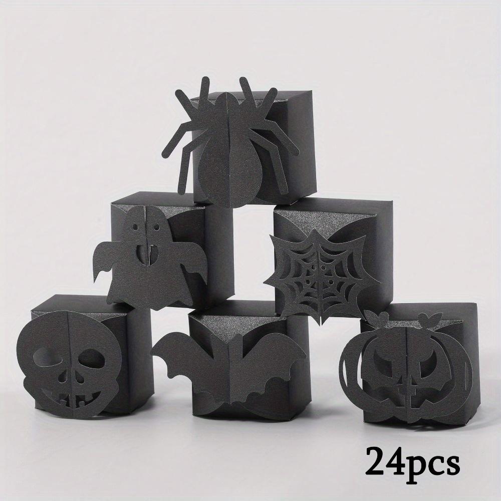 24pcs Halloween Party Favor Boxes Folden Gift Boxes 6 Styles Paper Treat Box Decoration Box Spider Ghost Bat Wrapping Box