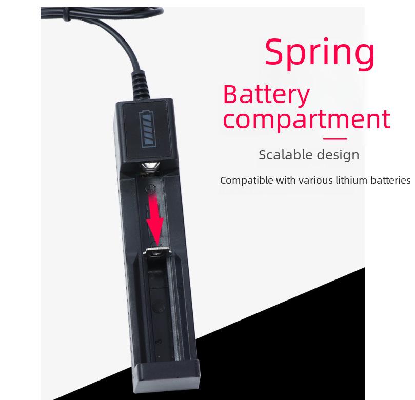USB Single-Slot batterilader for 18650, 16340, 14500, 26650, 18500, 3,7V