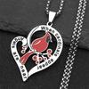 Red Bird Engraved Heart Necklace – Christmas Gift for Boys and Girls
