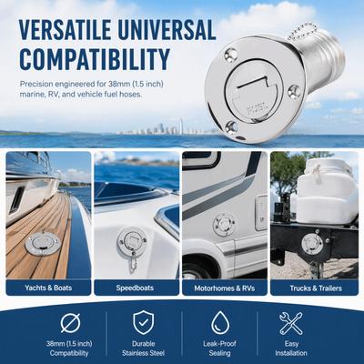 Stainless Steel Keyless Cap 38mm Boat Fuel Cap Solid Gas Filler Neck  Yacht Fuel System Refit