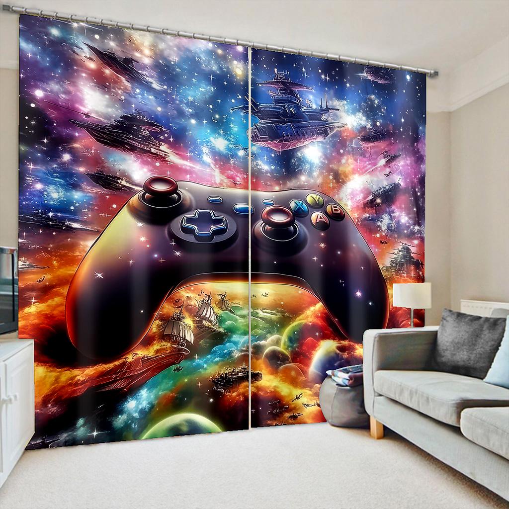 

2 шт. Джойстик Звездный морской бой Шторы 3D красочный звездный принт Декоративные шторы для мальчиков спальня гостиная игровая комната 50W130H(CM)X2PCS&Hook