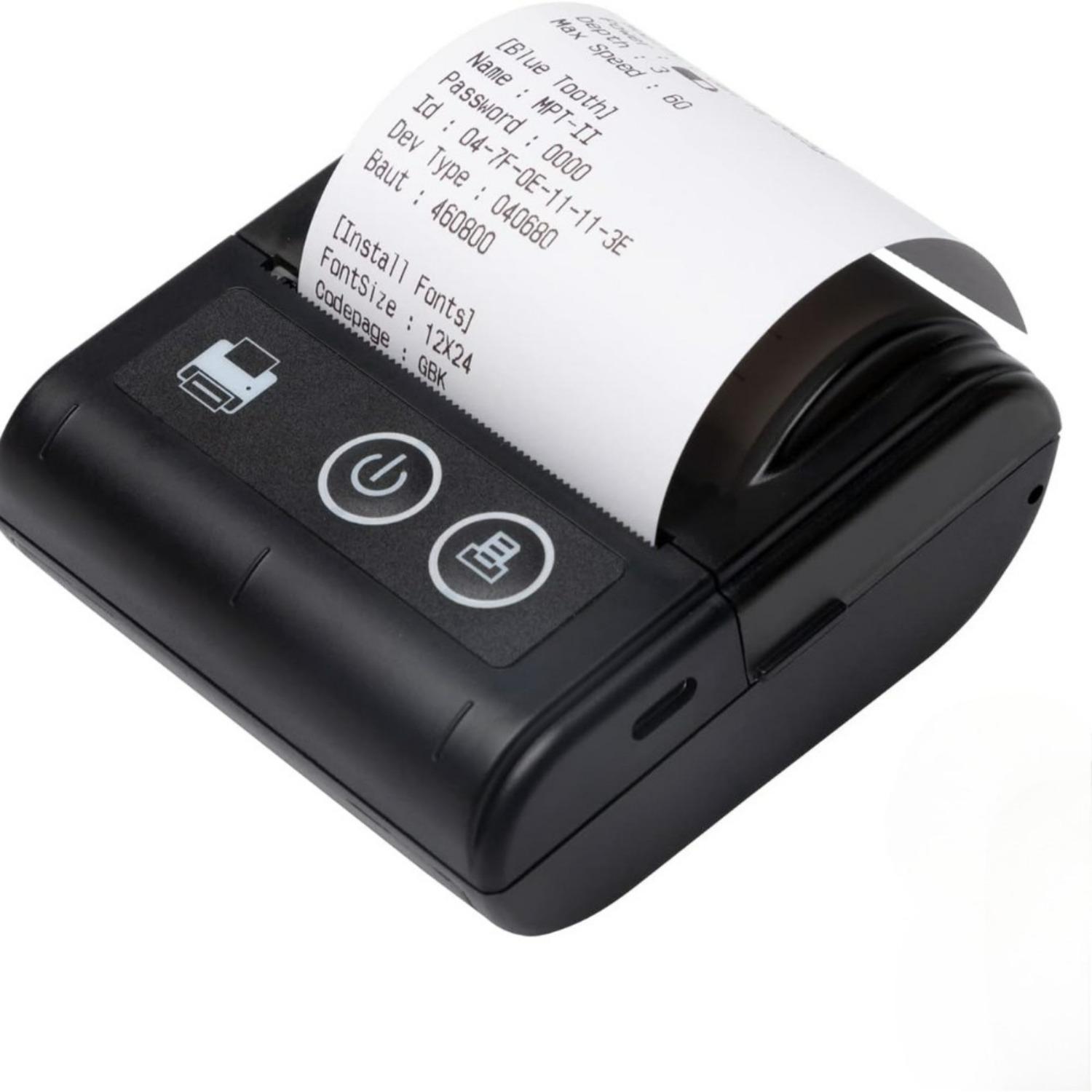 

Портативный мини-термопринтер для чеков, USB и BT-соединение, 2 дюйма 57 мм, беспроводной принтер, высокая скорость, с 1 рулоном бумаги внутри, совместим с iOS чёрный