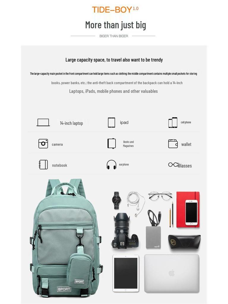 Spacious Korean-Style Unisex Backpack with Pencil Case for Elementary & Middle School Students