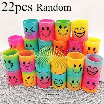 22 Stück Bunte Plastik-Spiralfeder-Spielzeuge Happy Face Regenbogen-Designs, Ideal für Geburtstagsgeschenke, Halloween-Weihnachtsgeschenke, Karnevalspreise