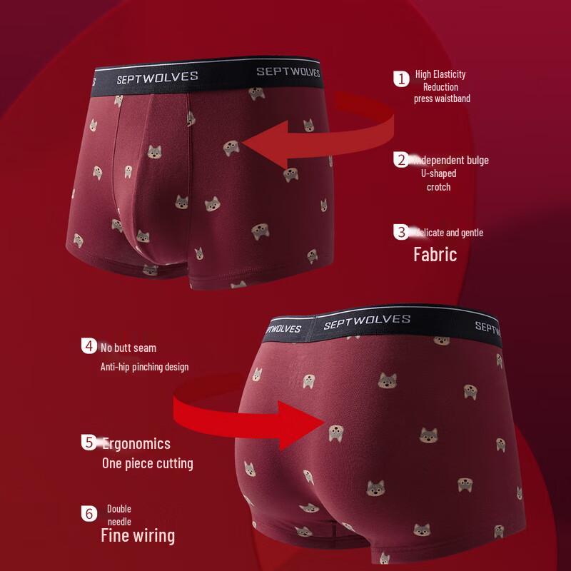 Seven Wolves Men's Lucky Red Antibacterial Boxer Briefs